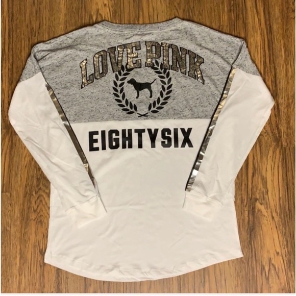 VS PINK Sequin Bling Varsity V-Neck Tee - Picture 4 of 6